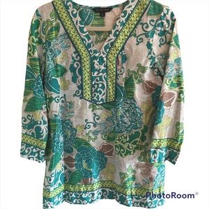 Brooks Brothers‎ 346 Cotton Turquoise Green Print Tunic Top S